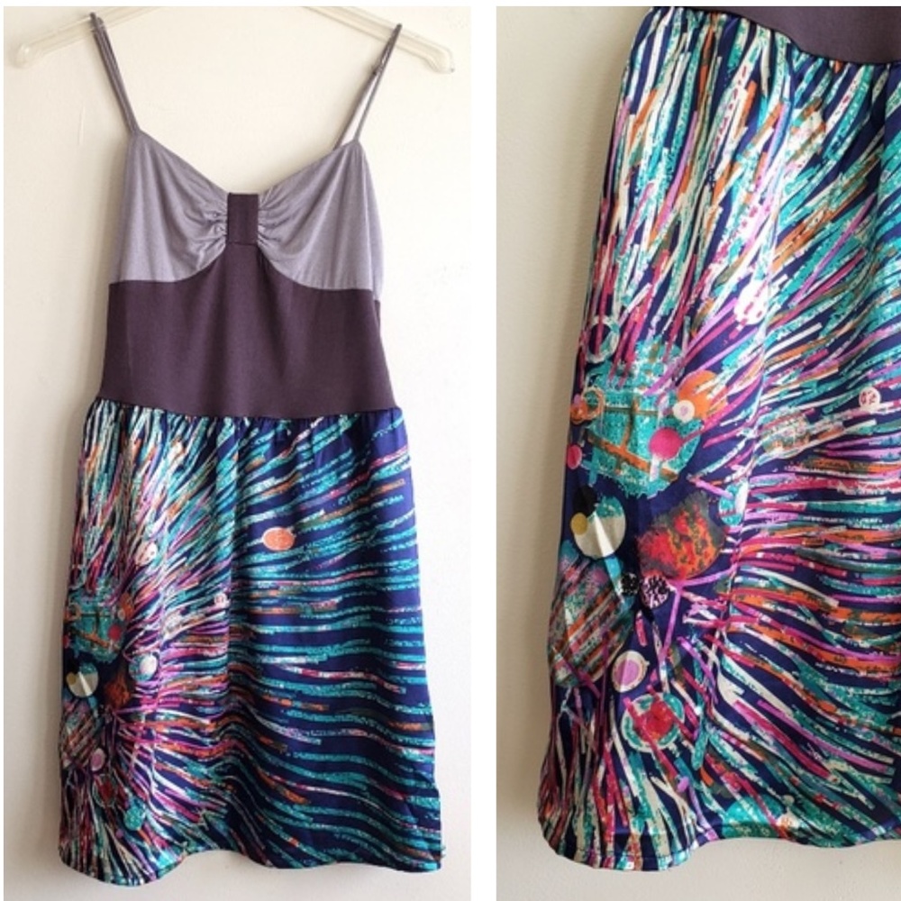 Y2K Urban Outfitters Abstract Print Dress Satin Multi // Medium‎